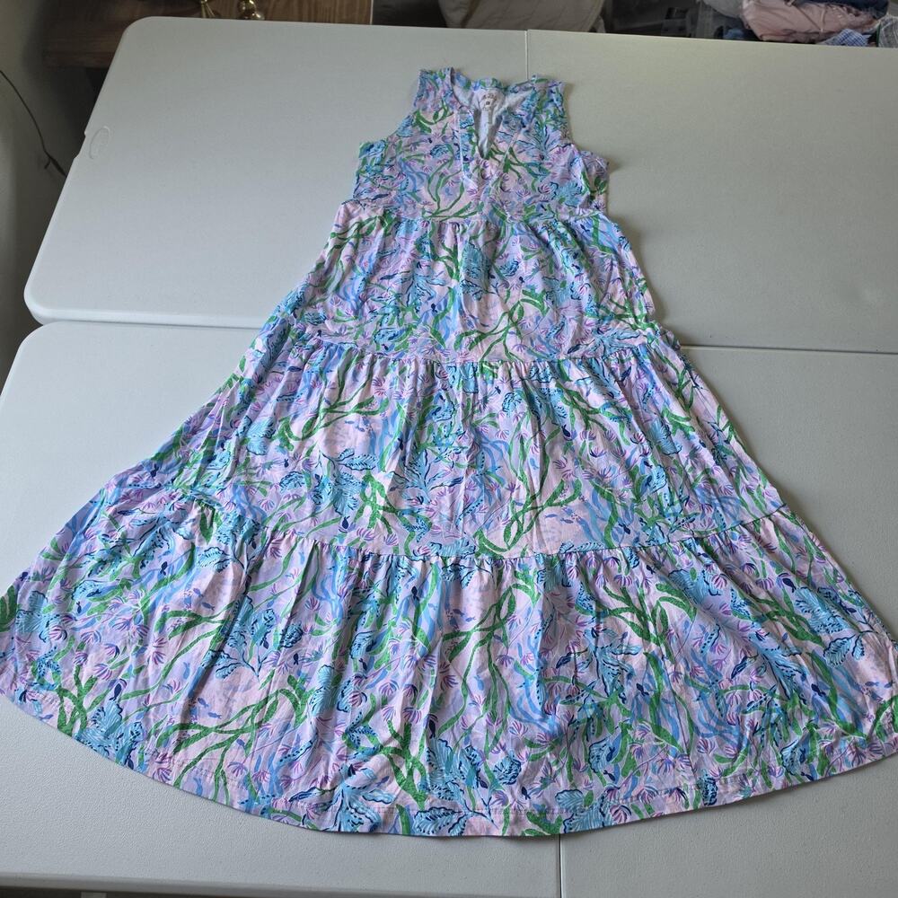 Lilly Pulitzer Dress Womens S Multicolor Floral Pima Cotton Tiered Maxi Sundress